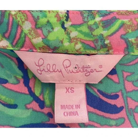 Lilly Pulitzer Adira Silk Shirt Blouse Off The Shoulder Pink Green XS - Picture 3 of 4